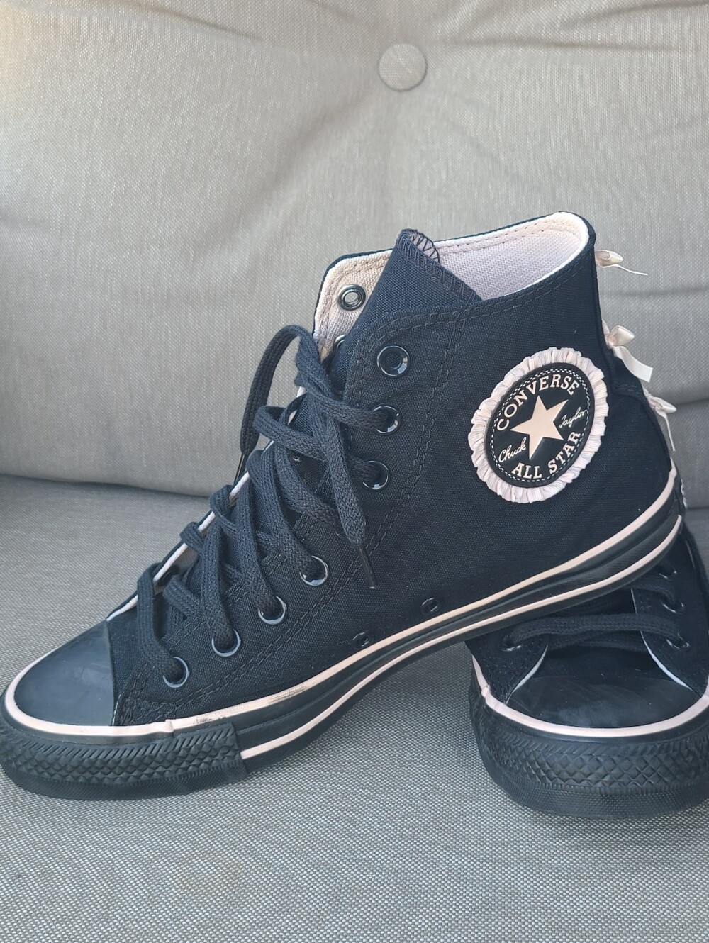 Converse High Top Sneakers - Black with Pink Bows. NWOT